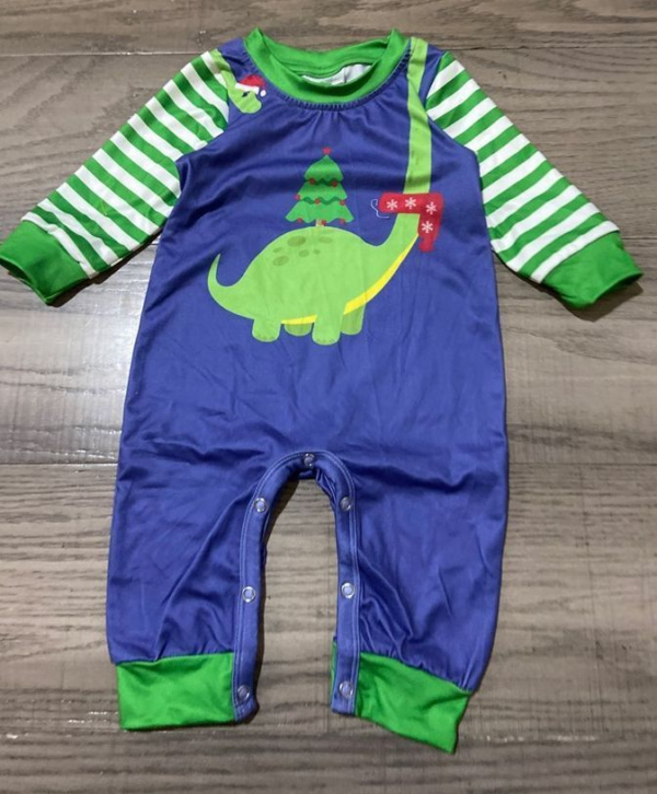 Blue Stripe Dinosaur Baby Boy Romper