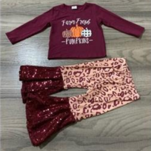 Sequins Pumpkin Girl Bell Bottom Set