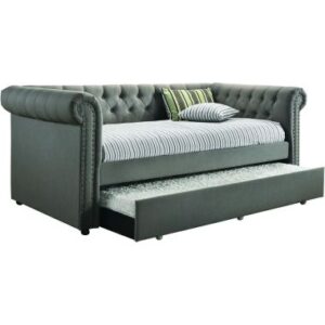 Coaster Kepner Tufted Upholstered Daybed in Grey with Trundle