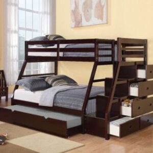 ACME Jason Twin/Full Bunk Bed with Storage Ladder and Trundle, Espresso