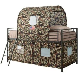 Coaster Camouflage Tent Loft Bed with Ladder in Army Green
