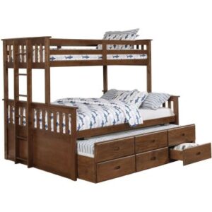 Coaster Atkin Twin Extra Long Over Queen 3-Drawer Bunk Bed in Weathered in Walnut
