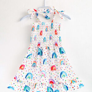 Polka Dots Rainbow Smocked Girl Dress