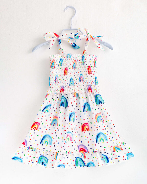 Polka Dots Rainbow Smocked Girl Dress