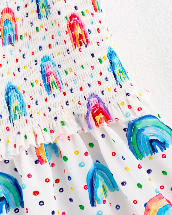 Polka Dots Rainbow Smocked Girl Dress - Image 4