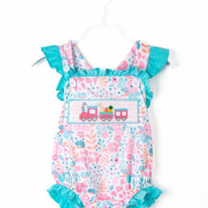 Floral Little Train Bunny Egg Carrot Ruffle Smocked Baby Girl Romper