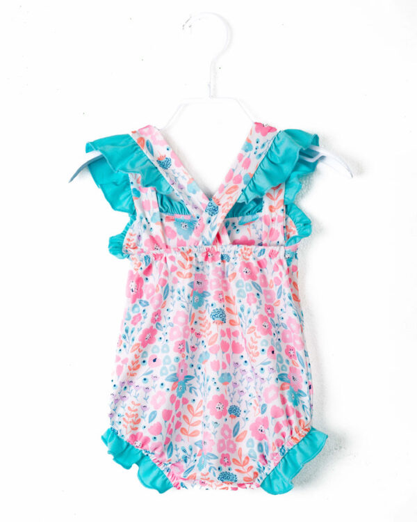 Floral Little Train Bunny Egg Carrot Ruffle Smocked Baby Girl Romper - Image 6