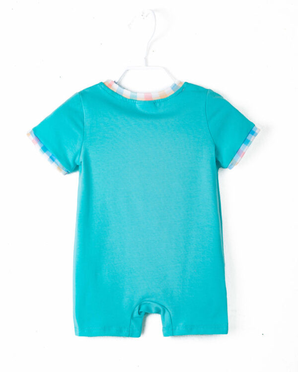 Blue Little Train Egg Carrot Bunny Baby Boy Romper - Image 6