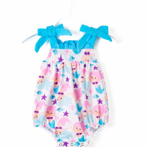 Blue Little Mermaid Ruffle Baby Girl Romper