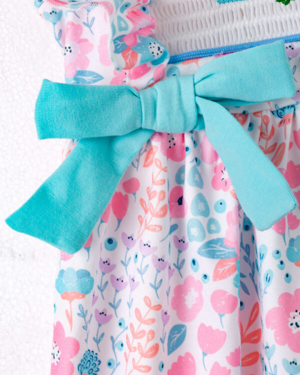 Floral Little Train Bunny Egg Carrot Ruffle Smocked Girl Dress - Image 4