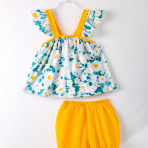 Blue Daisy Ruffle Girl Short Set