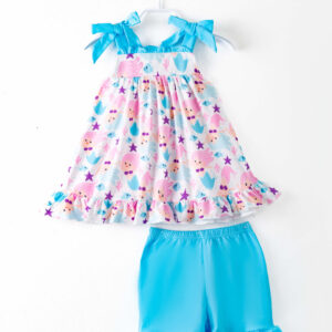 Blue Little Mermaid Ruffle Girl Short Set