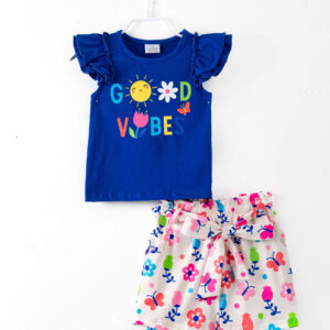 Blue Good Vibes Flower Girl Short Set