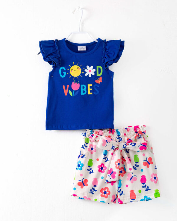 Blue Good Vibes Flower Girl Short Set