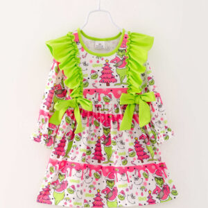Christmas Pink Grinch Ruffle Girl Dress
