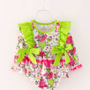 Christmas Pink Grinch Ruffle Baby Girl Romper