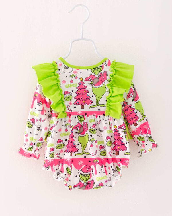Christmas Pink Grinch Ruffle Baby Girl Romper - Image 6