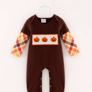 Halloween Plaid Pumpkin Baby Boy Romper