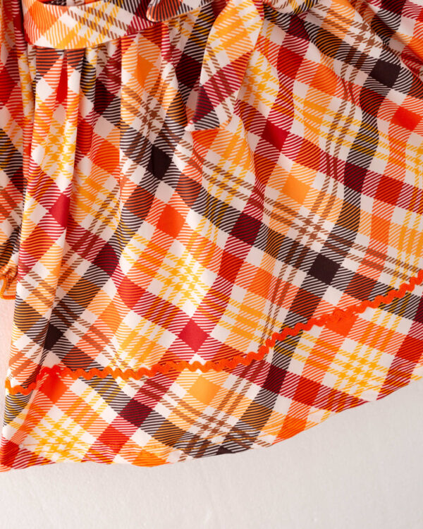 Halloween Orange Plaid Pumpkin Girl Smocked Dress - Image 3