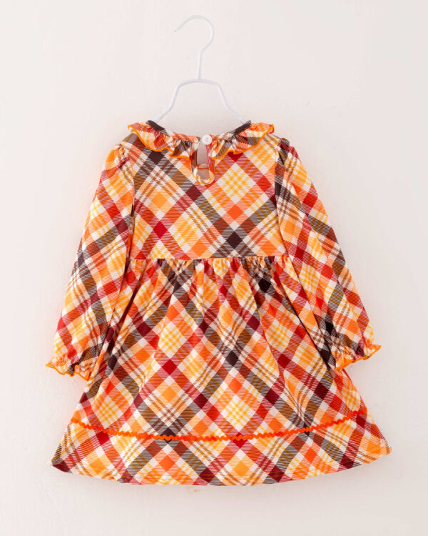 Halloween Orange Plaid Pumpkin Girl Smocked Dress - Image 6