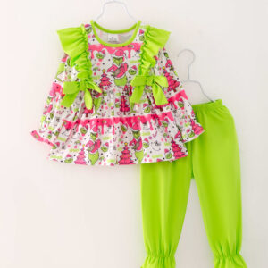 Christmas Pink Grinch Ruffle Girl Pant Set