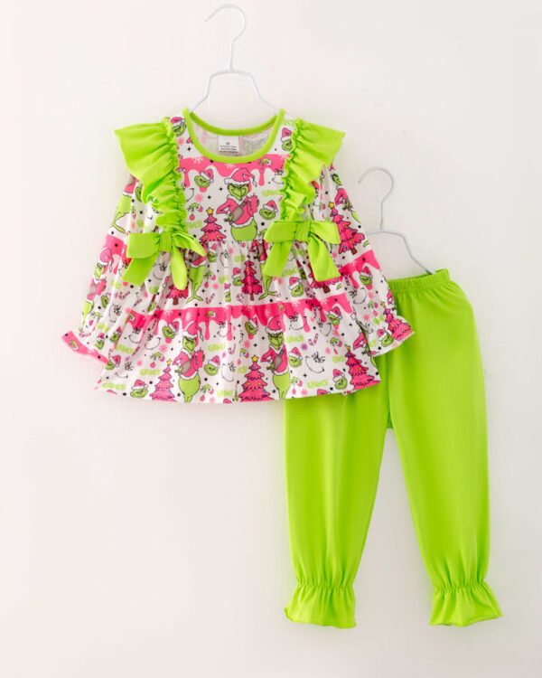 Christmas Pink Grinch Ruffle Girl Pant Set