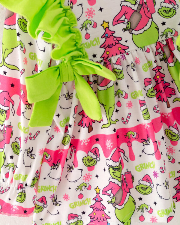 Christmas Pink Grinch Ruffle Girl Pant Set - Image 3