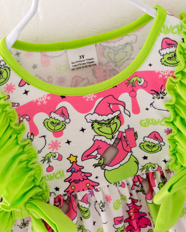 Christmas Pink Grinch Ruffle Girl Pant Set - Image 4