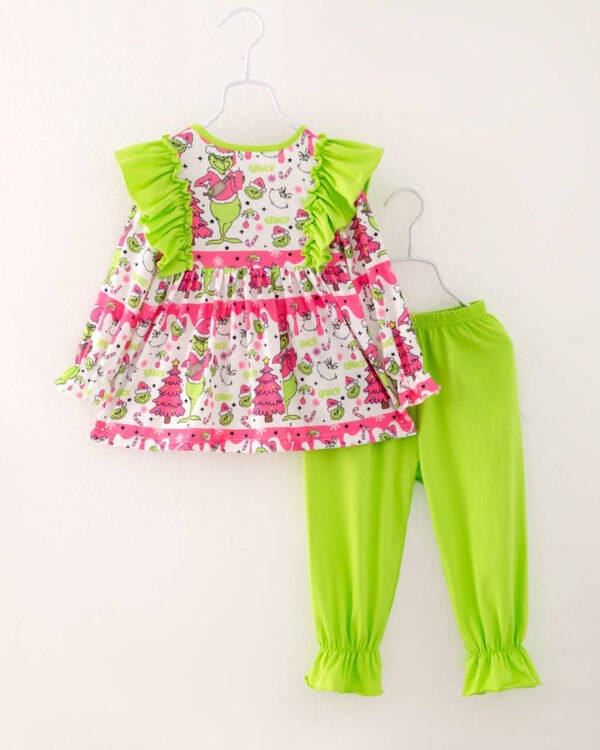Christmas Pink Grinch Ruffle Girl Pant Set - Image 6