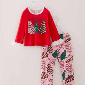 Christmas Tree Cookies Ruffle Girl Pajamas Sleepwear Set