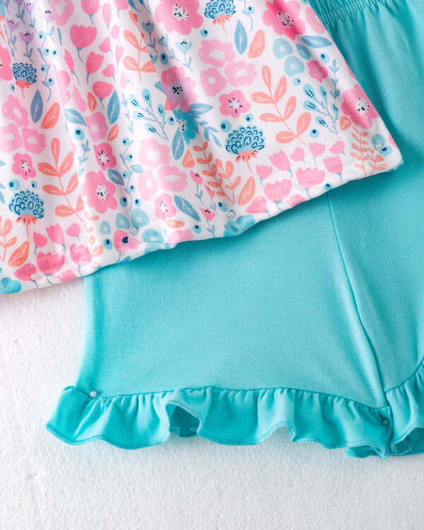 Floral Little Train Bunny Egg Carrot Ruffle Smocked Girl Short Set - Image 5