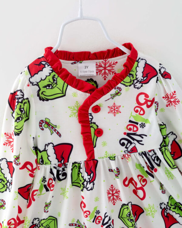 Christmas Grinch Girl Ruffle Pajamas - Image 3