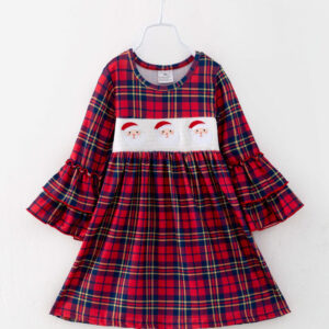 Christmas Red Plaid Santa Smocked Girl Dress