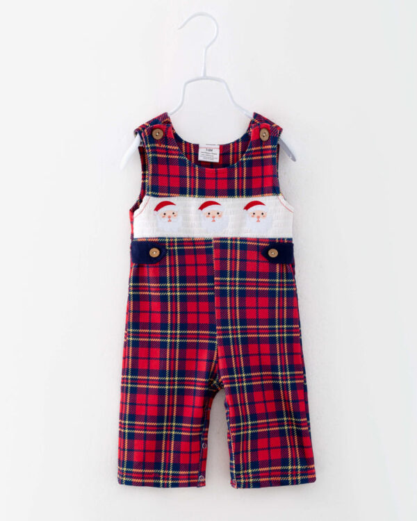 Christmas Red Plaid Santa Smocked Baby Boy Romper