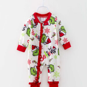 Christmas Grinch Ruffle Baby Girl Romper