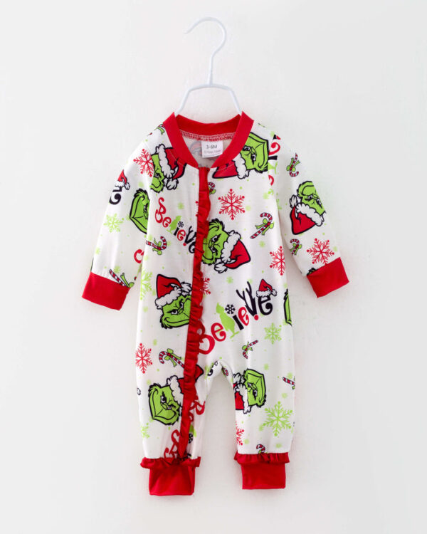 Christmas Grinch Ruffle Baby Girl Romper