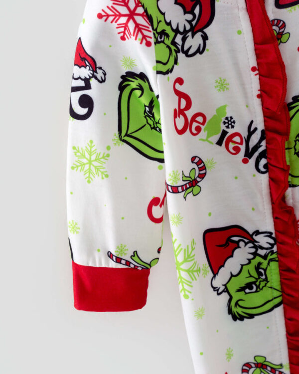 Christmas Grinch Ruffle Baby Girl Romper - Image 3