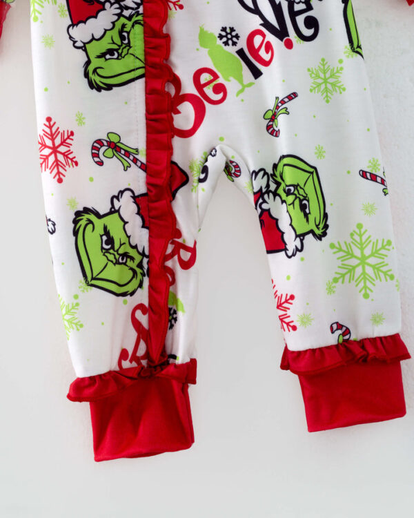 Christmas Grinch Ruffle Baby Girl Romper - Image 4