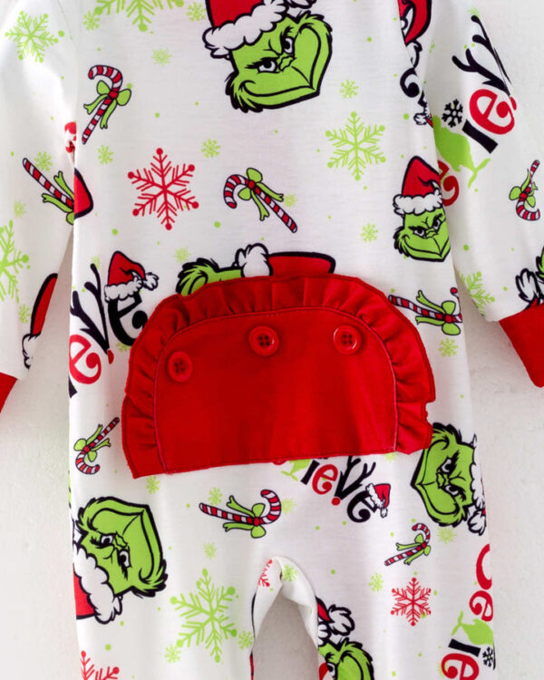 Christmas Grinch Ruffle Baby Girl Romper - Image 6