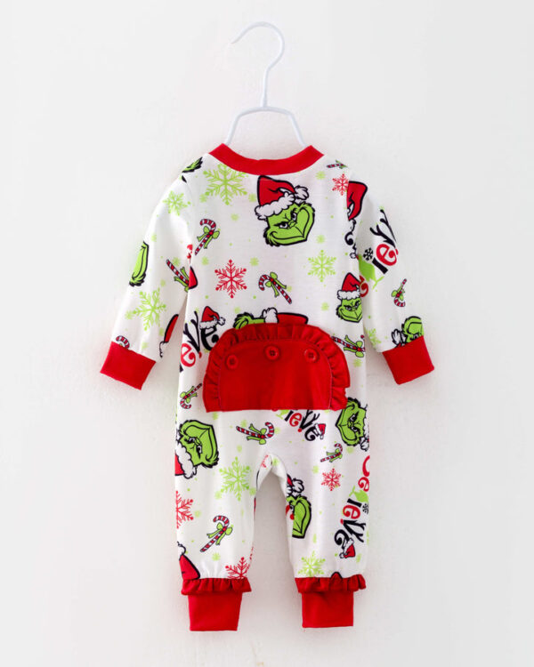 Christmas Grinch Ruffle Baby Girl Romper - Image 5
