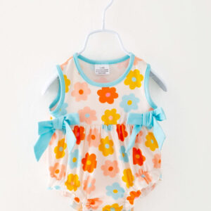 Multicolor Retro Flower Baby Girl Romper