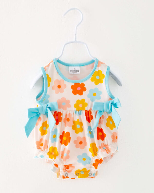 Multicolor Retro Flower Baby Girl Romper