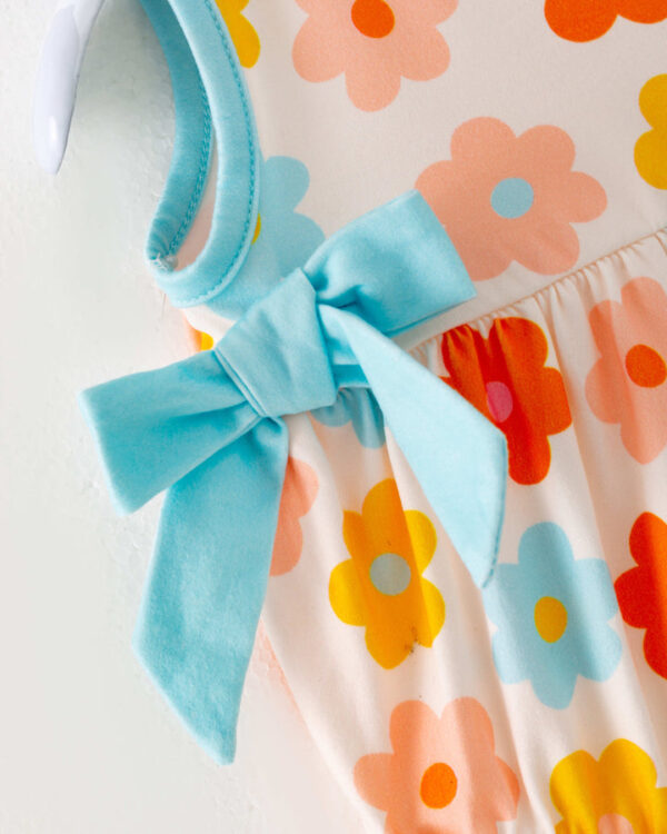 Multicolor Retro Flower Baby Girl Romper - Image 4