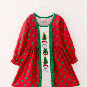 Christmas Red Green Polka Dots Tree Girl Dress