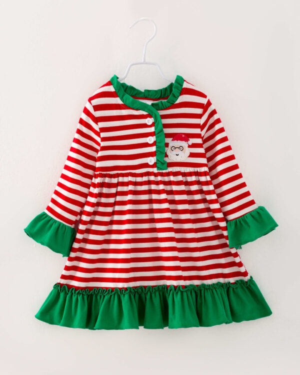 Christmas Red Stripe Santa Ruffle Girl Dress