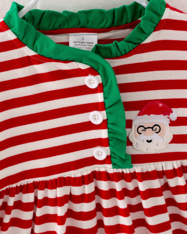 Christmas Red Stripe Santa Ruffle Girl Dress - Image 3