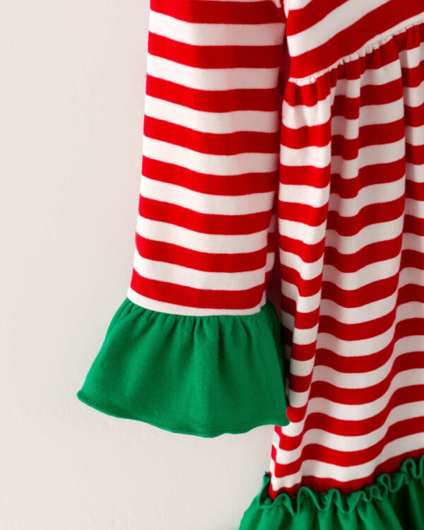 Christmas Red Stripe Santa Ruffle Girl Dress - Image 4
