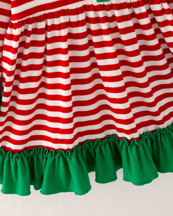 Christmas Red Stripe Santa Ruffle Girl Dress - Image 5