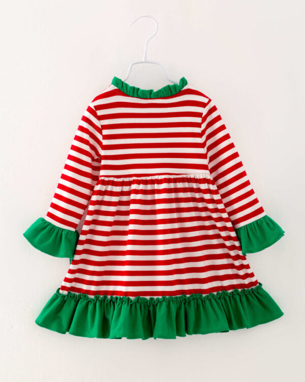 Christmas Red Stripe Santa Ruffle Girl Dress - Image 6