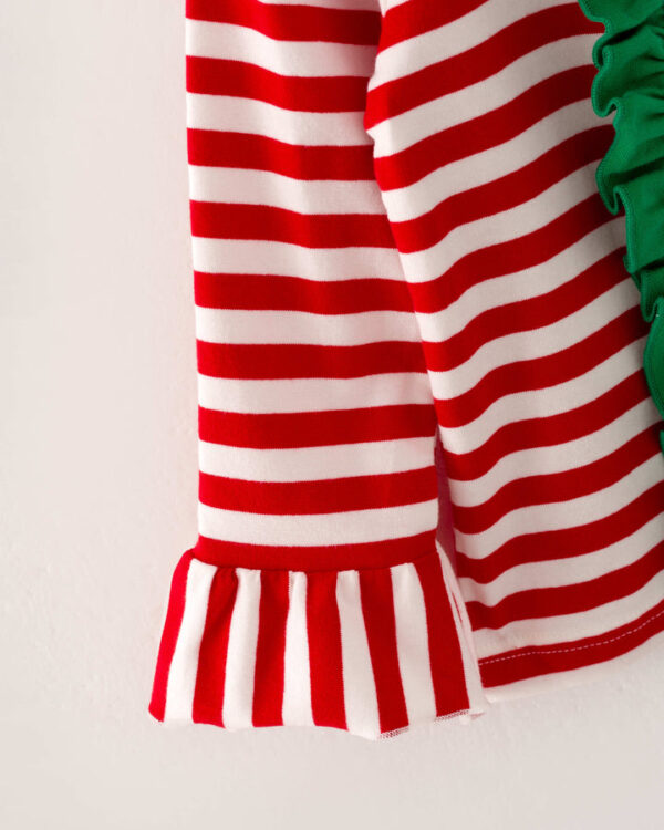 Christmas Red Stripe Santa Ruffle Girl Pant Set - Image 4